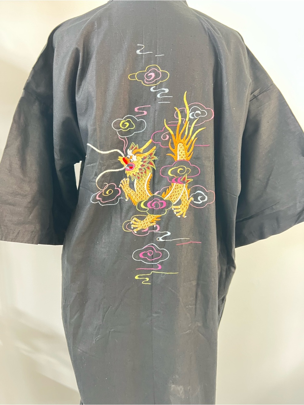 Vintage Black Dragon Embroidered Kimono Robe NWT Medium - Picture 9 of 12